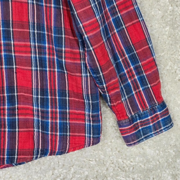 Marine Layer Shirt‎ Mens XL Red Blue Plaid Flannel Long Sleeve Button Up - Picture 2 of 13